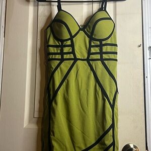 Entry Olive Green Dress with Black Trim